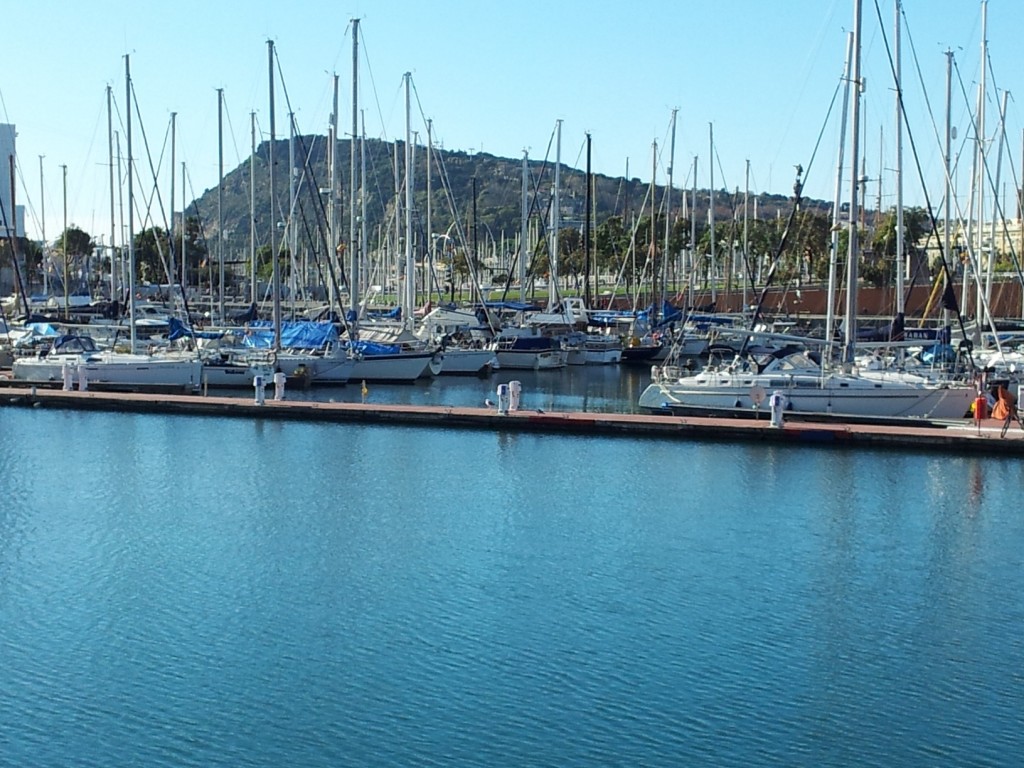 Montjuic as seen from the outskirts of Barceloneta